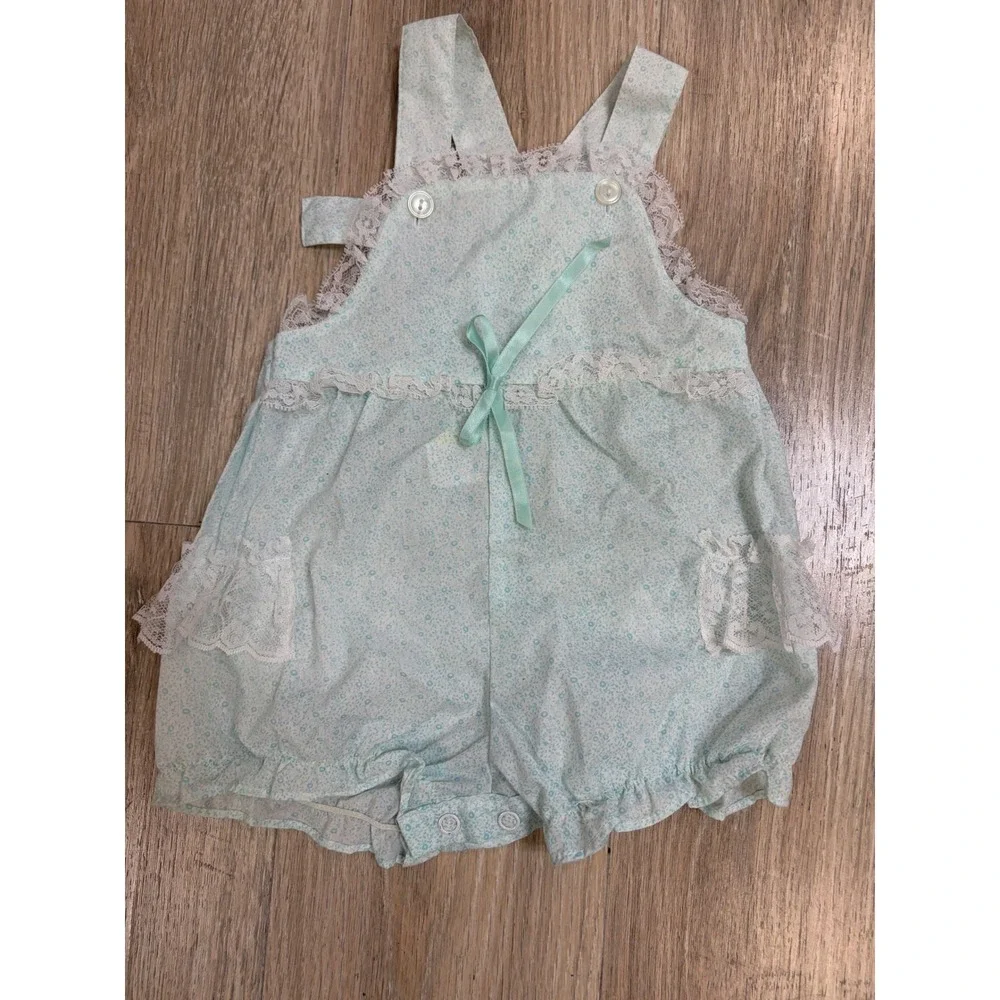 Vintage Baby Girl Mint Floral Lace Dress and Romper Set 3-6 Months 2 Piece - Picture 6 of 8